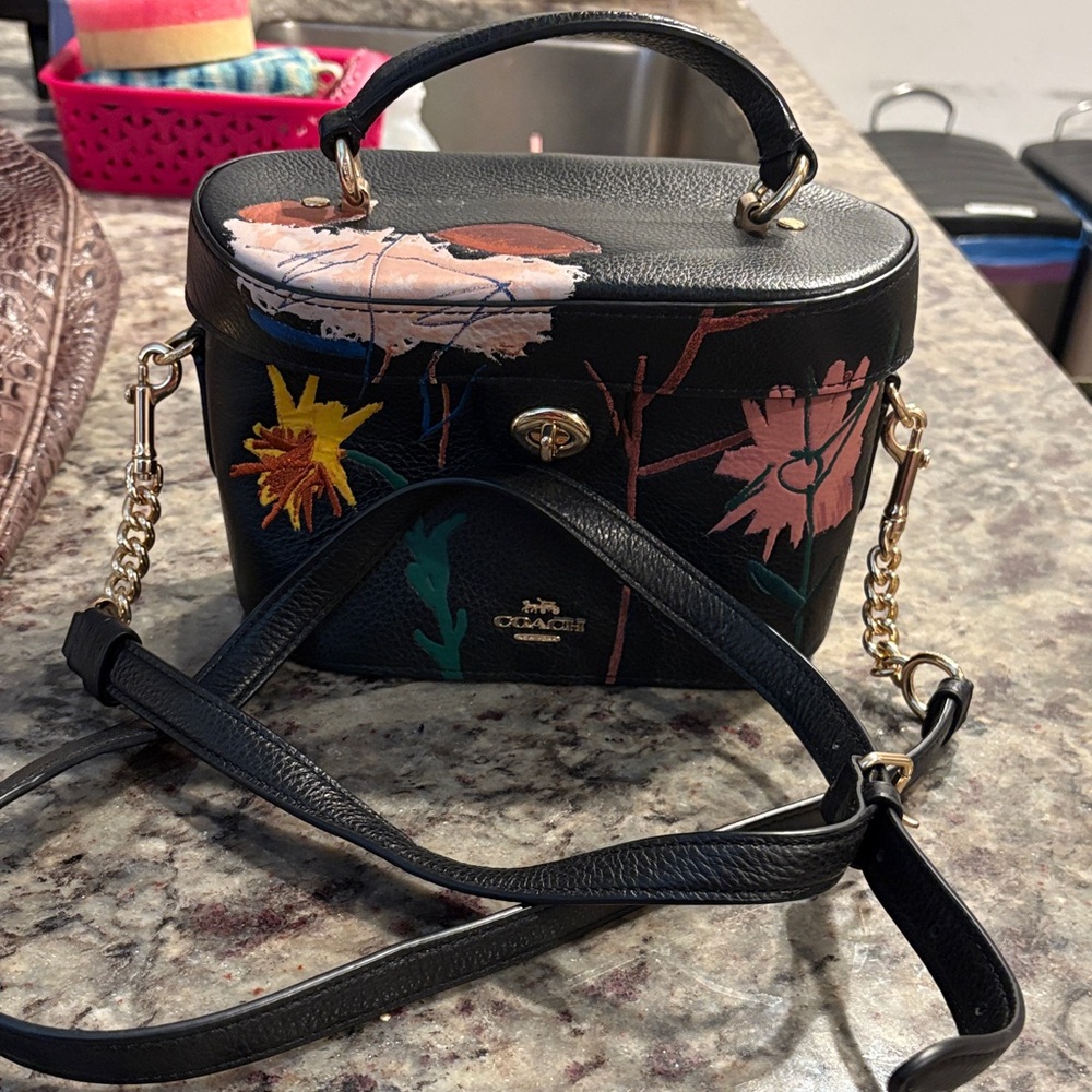 Basquiat Coach Black Crossbody Bag with Vibrant Floral Pattern - Picture 12 of 12